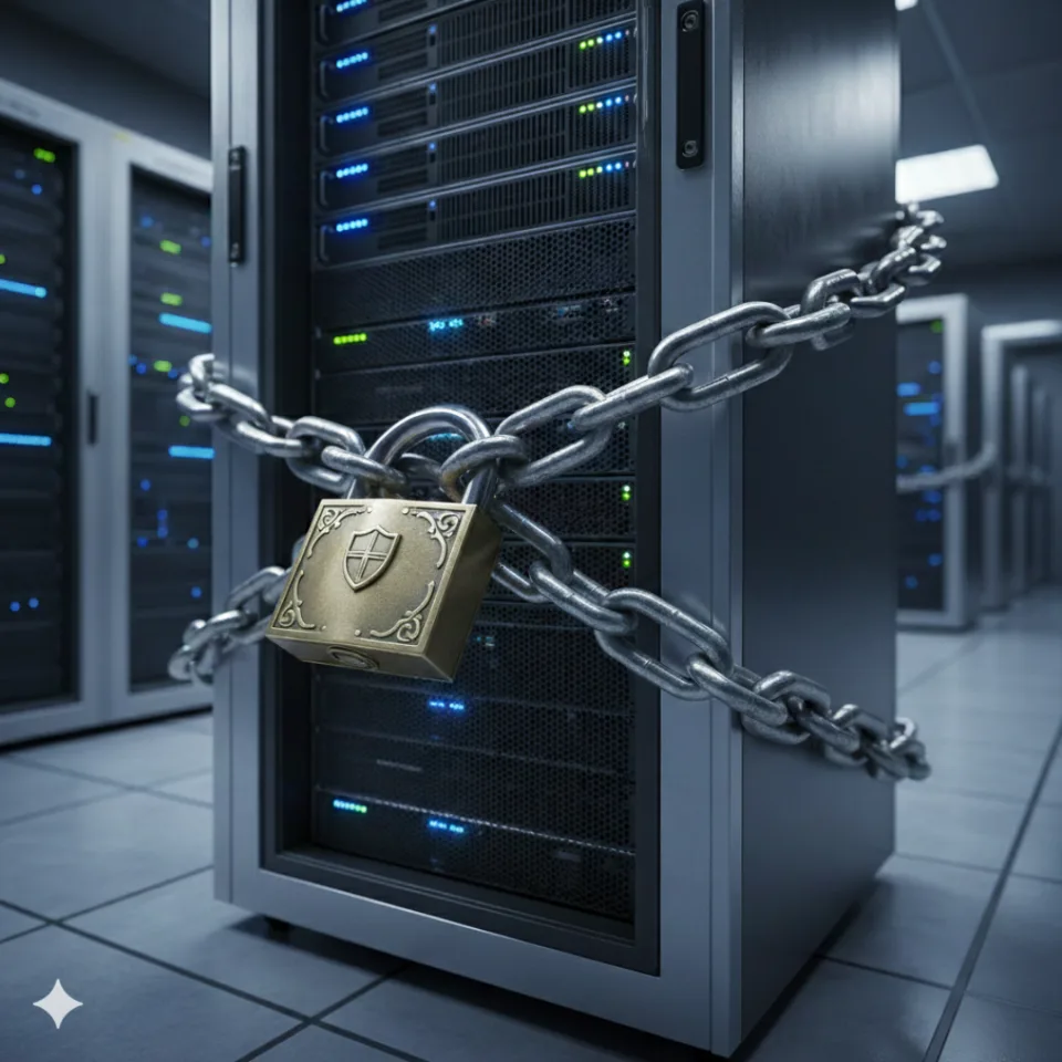 Gesicherter Serverschrank in einem Rechenzentrum